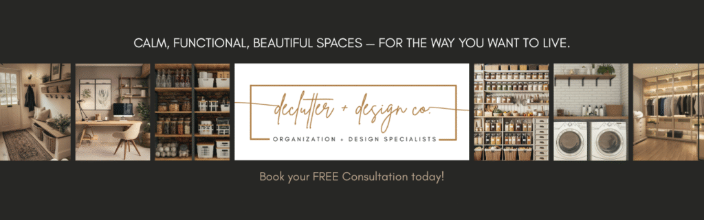 Calm, functional, beautiful organized spaces collage by Declutter + Design Co.