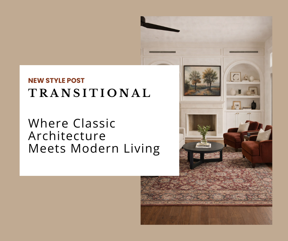 Transitional living room with crown molding and modern furniture