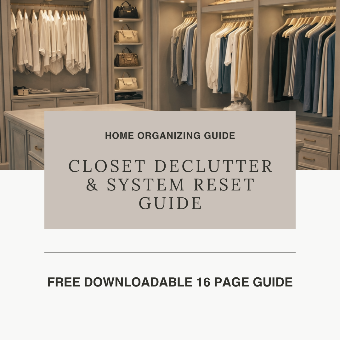 Organized closet with clear zones, neutral tones, and functional storage designed for daily routines