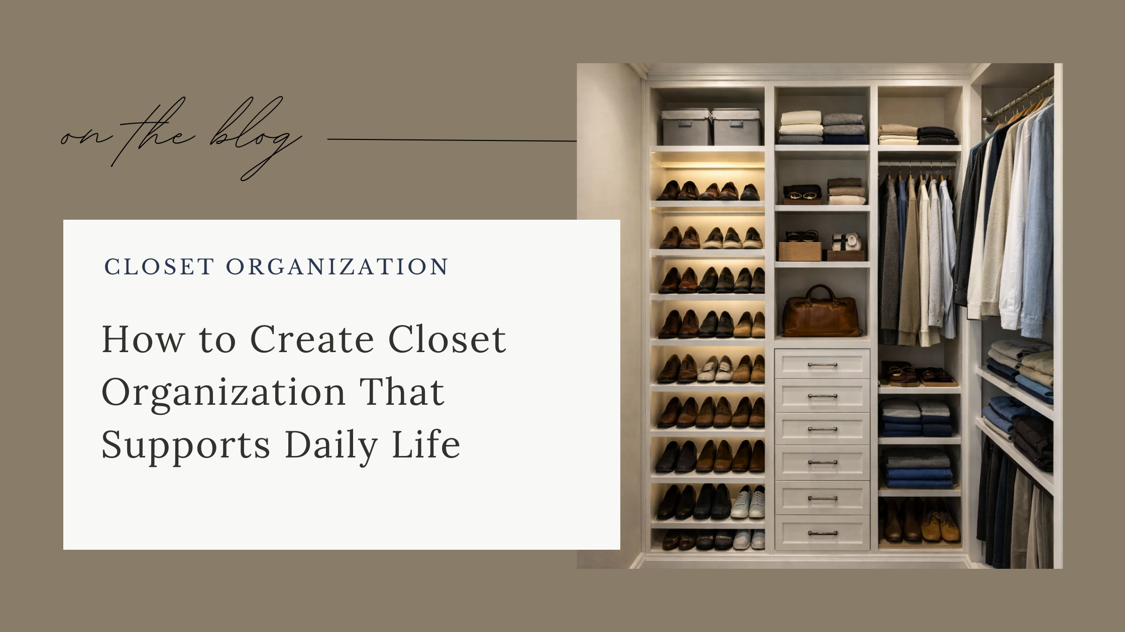 Organized closet featuring coordinated hangers, shoe storage, and functional wardrobe zones.