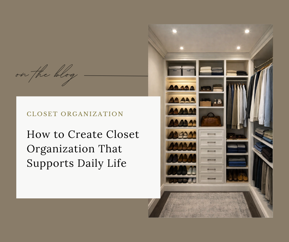 Organized closet featuring coordinated hangers, shoe storage, and functional wardrobe zones.