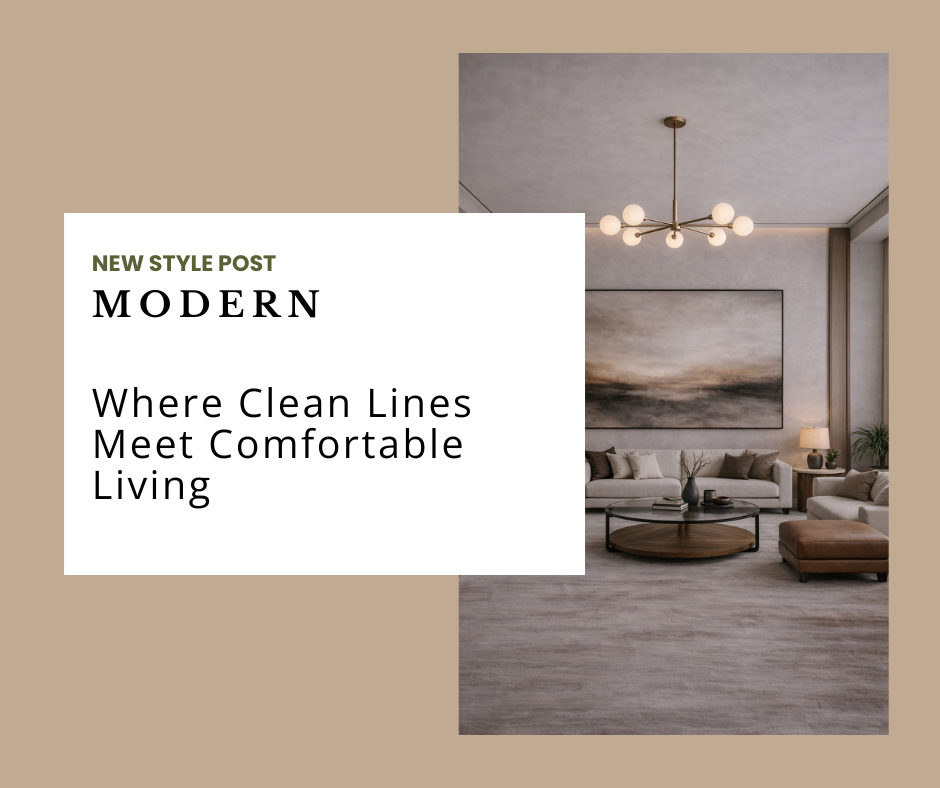 Modern living room with clean lines, neutral tones, and natural materials